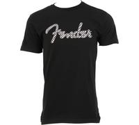 Fender T-shirt a scacchi ondulata con logo spaghetti, 100% cotone, a quadri rosa, XXL