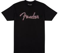 Fender T-Shirt XL con Logo Fender Spaghetti a Scacchi Ondulato, Nero