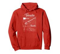 Fender The Original Telecaster Guitar Schematic Poster Felpa con Cappuccio, Unisex per Adulti, Rosso, S