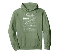Fender The Original Telecaster Guitar Schematic Poster Felpa con Cappuccio, Unisex per Adulti, Verde Salvia, L