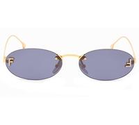 Fendi FE4075US First Crystal Rimless Oval Sunglasses - Blue Lenses, Gold Metal Frame