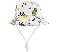 FenFang Cappello da Sole Bambino Bambina a Tesa Larga, Berretto Pescatore Neonato Estivo, Cotone Bucket Hat, Fisherman cap da Cartone Dinosauro Spiaggia 1 2 3 4-8 Anni (1-2 Anni, Beige)