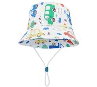 FenFang Cappello da Sole Bambino Bambina a Tesa Larga, Berretto Pescatore Neonato Estivo, Cotone Bucket Hat, Fisherman cap da Cartone Dinosauro Spiaggia 1 2 3 4-8 Anni (4-8 Anni, Auto Bianca)