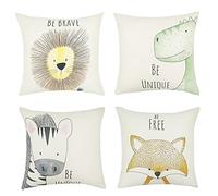 FenFang Fodera per Cuscino Lino 45x45 cm, 4 Pack Federe Cuscini Quadrato Divano Moderni, Copri Cuscino Decorativo Caso con Cerniera, Copricuscini Decorativi per Letto Sedia Giardino (Animale Beige)