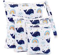 FenFang Wet Bag, 3 Pcs Borsa per Pannolini Lavabili, Porta Pannolini da Borsa Organizzatori Impermeabile Riutilizzabile da Appendere, Wetbag Trucchi Sacchetti Stoffa Neonato per Viaggi (Balena Bianca)