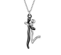 Feng Shui Accessori per Ragazze Collana Abbraccio in Argento Sterling 925 per Donne e Uomini, Collana Coppia Abbraccio Abbraccio Classico Collana con Ciondolo Coppia Piccola Gente Collana Abbraccio,