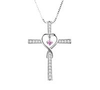 Feng Shui Accessori per Ragazze Collana con Croce a Cuore Infinito in Argento Sterling 925 per Donne Ragazze, Collana con Croce Religiosa Lucida CZ - Collana con Cuore e Croce di Fede, Gioielli