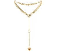 Feng Shui Accessori per Ragazze Collana da Donna con Catena a Forma di O-Ring a Cuore Punk Rock Collana Lunga Cubana in Acciaio Inossidabile Gioielli, Collana a Y Lariat Regolabile, Collana con