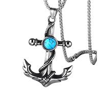 Feng Shui Accessori per ragazze Collana pirata in argento sterling 925 per uomini e donne, Collana pirata con spada Collana con ancoraggio testa teschio di Halloween retrò, Collana con teschio Collana