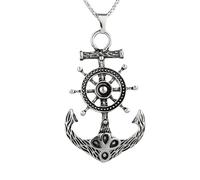 Feng Shui Accessori per ragazze Collana pirata in argento sterling 925 per uomini e donne, Collana pirata con spada Collana con ancoraggio testa teschio di Halloween retrò, Collana con teschio Collana