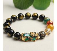 Feng Shui Bracciale a Cinque Elementi in Agata Ossidiana Cambia Colore Guarigione Charka Bracciale in Intagliato a Mano Gli dei della ricchezza attirano la Fortuna Che Protegge Gli Spiriti, Nero, 10