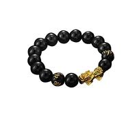 Feng Shui Bracciale con perle di ossidiana unisex da uomo e donna, braccialetto unisex, oro nero, ricchezza e buona fortuna, braccialetto da donna Durabilità