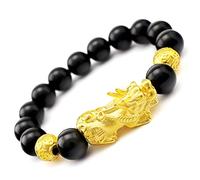 Feng Shui Bracciale di Ossidiana Nera, Bracciale Piyao Portafortuna Naturale for Uomo Donna Talismano Reiki Chakra for Denaro di prosperità