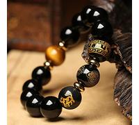 Feng Shui Bracciale in Ossidiana Nera Zodiaco Cinese Bracciale Anno Animale Bracciale in curativo Naturale Amuleto Buona Fortuna Prosperità Bracciale Unisex