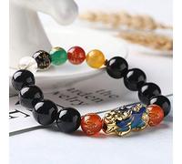 Feng Shui Bracciale Ricchezza per Donna Agata Rossa Naturale e Agata Nera Che Cambia Colore Cinque Ricchezze Bracciale Mantra a Sei Caratteri Bracciale Elastico Amuleto Attira Ricchezza,Nero,12MM