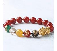 Feng Shui Bracciale Ricchezza per Donna Agata Rossa Naturale e Agata Nera Che Cambia Colore Cinque Ricchezze Bracciale Mantra a Sei Caratteri Bracciale Elastico Amuleto Attira Ricchezza,Rosso,10MM