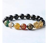 Feng Shui Bracciale Ricchezza per Donna Agata Rossa Naturale e Agata Nera Che Cambia Colore Cinque Ricchezze Bracciale Mantra a Sei Caratteri Bracciale Elastico Amuleto Attira Ricchezza,Nero,10MM