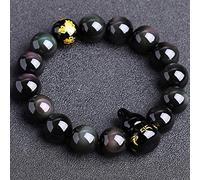 Feng Shui Bracciale Ricchezza per Donna Occhio Arcobaleno Naturale Ossidiana HU Lu Wu Lou Bracciale Zucca Mantra a Sei Caratteri Intagliato a Mano Bracciale con Perline Bracciale Elastico Talismano