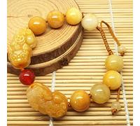 Feng Shui Bracciale Ricchezza per Donna Topazio Naturale Giada Gialla Doppia Agata Rossa Perlina Bracciale Intrecciato Regolabile Intagliato a Mano Mantra Perlina Attira Denaro Buona Fortuna, 12MM