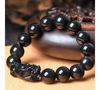 Feng Shui Bracciale ricchezza Unisex Giada Nera Naturale Bracciale con Perline di Giada di Ghiaccio Bracciale Elastico Intagliato a Mano Mantra Talismano per prosperità Soldi Buona Fortuna, 13MM