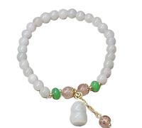 Feng Shui Braccialetto Feng Shui Wealth Bracciale Wu Lou/Hu Lu Fei Cui Bracciale con Perline di Giada Chakra Pietre Preziose Braccialetto di Cristallo Portafortuna for Buona Fortuna Longevità Prosperi