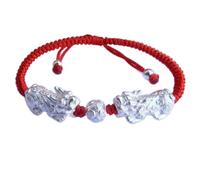 Feng Shui Doppio Amuleto Bracciale in Argento Naturale Bracciale di guarigione Chakra Bracciale Buddista Amuleto Cordone Rosso Intrecciato A Mano Attirare la Protezione della Ricchezza Autentico,19mm
