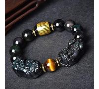 Feng Shui Double Pixiu/Pi Yao Bracciale per la prosperità di ricchezza Rainbow Obsidian Tiger Eye Stone Heart Sutra Crystal Bangle Amulet Talisman per denaro Buona fortuna Successo, 14 mm Cinnabar