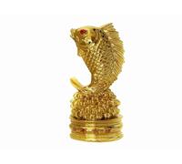 Feng Shui Golden Arowana Fish Statue Showpiece con moneta in bocca simbolo della ricchezza, protegge i disordini, problemi per casa e ufficio, 11,4 cm