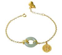 Feng Shui Jade Donut Bracciale Fibbia armoniosa Antichi monete giada Penderant Pure Silver Parti Bracciale Bracciale doppia felicità Bracciale Jade Hulu La gemma pietra della gemma attira ricchezza e
