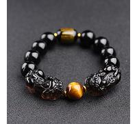 Feng Shui Ossidiana Nera/Bracciale della Ricchezza Autentico Gioielli in Agata Guarigione Chakra Amuleto di Fortunato Ricchezza Ward Spirits Bracciale Regali per Donne Uomini,A,12mm