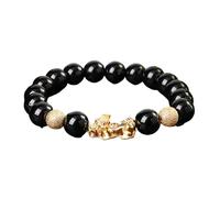 Feng Shui Ossidiana Nera Oro Piyao/Bracciale della ricchezza Gioielli Autentici Guarigione Chakra Amuleto di Bracciale degli Spiriti del quartiere della ricchezza Fortunato Regali per Donne Uomini,