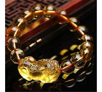 Feng Shui Ricchezza Bracciale Amuleto Bracciale in di Quarzo Giallo Naturale Bracciale Elastico con Perline Perline Intagliate a Mano Talismano per Prosperità Soldi Buona Fortuna,10MM