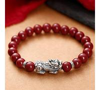 Feng Shui Wealth Bracciale in Pietra Naturale Cinnabar Bracciale 6/8/10/12mm Bracciale Rotonde per Perle per Donne Uomini 925 Silver PI Yao Bracciale Amuleto Buona Fortuna Crystal Quart, 10mm