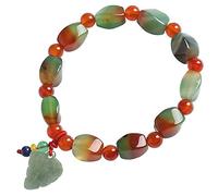 Feng Shui Wealth Bracelet for Women Natural Peacock Agate Jade Pendant Twisted Bl Peacock Agate Jade Pendant Twisted Bracelet Stretch Bracelet Hand Carved Beads with Mantra Amulet
