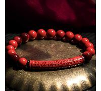 Feng Shui Wealth Lucky Bracciale Bracciale Naturale Cinnabar Perline buddiste intagliate il cuore del bracciale sutra Bracciale Crystal Off Spiriti malvagi Porta prosperità, Red Cinnabar (Colore: