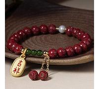 Feng Shui Wealth Lucky Bracciale per donne Natural Cinnabar Lotus Tasel Penderant Calcolato Bracciale di mantra a sei caratteri attira denaro respingele, 6 mm Cinnabar (dimensioni: 8 mm)