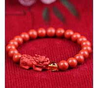 Feng Shui Wealth Pixiu Pi Yao Bracciale rosso per donne perline di cinabar Buddha perline bracciale elastico cristallo bracciale attirano denaro forte talismano amuleto, rosso, 8mm cinabar (colore: