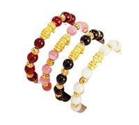 Feng Shui Wealth Pixiu/Piyao Buddha perline bracciale Naturale Obsidian Garnet Garnet Gemstone Energia Bracciale Regola regolabile Off Spiriti malvagi per donne Girl, Red Cinnabar (Colore: Gold)