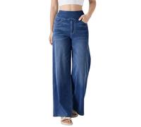 Fengbay Jeans da donna a vita alta larghi a gamba larga elasticizzati alla moda leggeri dritti bootcut jeans leggings in denim, Blu scuro, XL