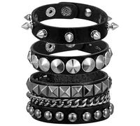 FENGCHUANG 5 Pezzi Bracciale In Pelle Da Motociclista Punk Rock, Borchie A Spillo Metallo Pelle Punta Bracciale Wrap Regolabile, Soul Accessorio, Concerto Per Uomo Donna