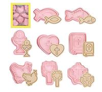 FENGCHUANG 8 Pezzi Formine per Biscotti Battesimo 3D, Tagliabiscotti Plastica, Formine Biscotti Natale, Stampi Biscotti Natalizi Plastica, Stampo Plastique 3D Omino di Pan di Zenzero (Rosa)
