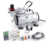 Fengda Kit aerografo di base con compressore FD-18-2 con potente pressione di esercizio e forte flusso d'aria, aerografo FE-130, manuale e accessori, Grigio