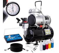 Fengda - Set compressore d'aria con aerografo - Kit aerografo con compressore d'aria - Set completo con pistola aerografo, tubo flessibile da 180 cm, pennelli, vernici - Serbatoio da 3 l - AS-186