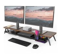 Fenge Supporto Monitor Doppio in Legno, Supporto per Monitor a 2 Strati con Ampio Spazio di Archiviazione e Supporto per Telefono/Tablet 108x23,5x14,5cm Marrone