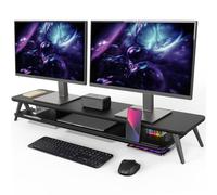 Fenge Supporto Monitor Scrivania, con Scanalatura Integrata per Cellulare, Tablet e Penna, Rialzo Monitor in Legno e Metallo, per PC, Portatile, TV, Casa e Ufficio (Nero, 108cm)
