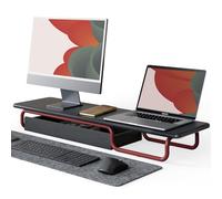 Fenge Supporto Monitor Scrivania, per 2 Schermi, 95x 25x 12,4cm, Legno Massello e Ferro, Non Installazione, fino 50kg, Monitor Stand con Cassetti, Porta PC laptop stampante TV (Nero + Rosso)