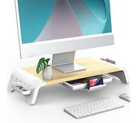 Fenge Supporto Monitor Supporto per Monitor in Legno con Cassetto, Supporto per Telefono e Scatole Di Stoccaggio Mobili L52xW23,5xH8,9cm Colore Quercia G04A1521C