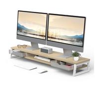 Fenge Supporto per Doppio Monitor con 2 Acrilico Cassetti, Rialzo per Monitor da Scrivania a 2 Livelli, per Monitor in Legno per PC/Laptop/Computer, L108 x W25,5 x H13,8cm (Rovere)