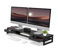Fenge Supporto per Doppio Monitor con 2 Acrilico Cassetti, Rialzo per Monitor da Scrivania a 2 Livelli, per Monitor in Legno per PC/Laptop/Computer, L108 x W25,5 x H13,8cm (Nero)
