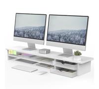 Fenge Supporto per Doppio Monitor con 2 Acrilico Cassetti, Supporto per Monitor in Legno per PC/Laptop/stampante 108x23,5x14cm (Bianco)